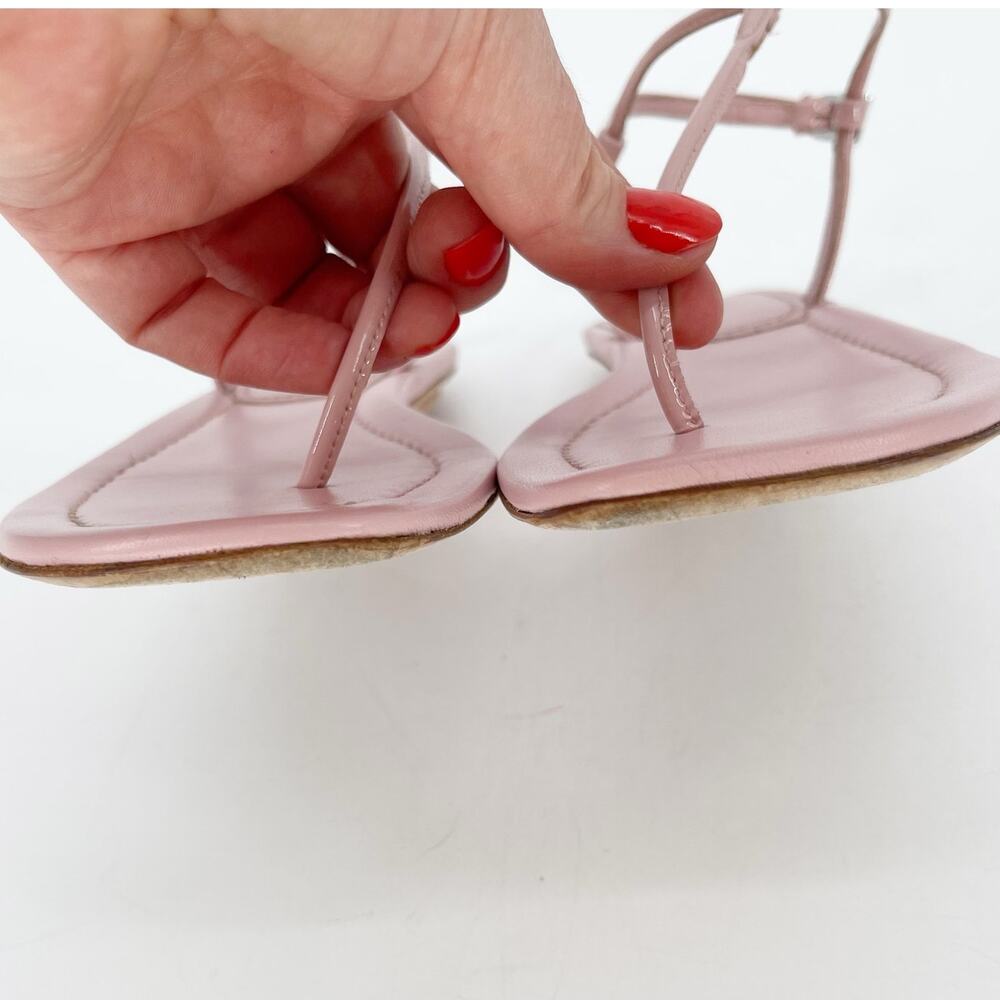 Prada Light Pink Patent Leather T Strap Thong Strappy Flat Sandals IT 37 - Picture 5 of 11